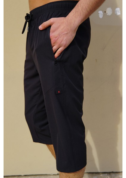 Erkek Siyah Düz Renk Üç Yan Cepli Esnek Kumaş Hızlı Kuruyan Kapri Mayo Deniz Şortu fiyatları
