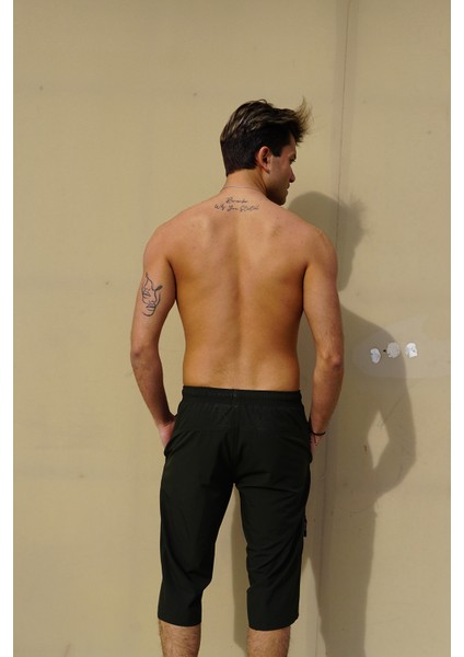 Erkek Siyah Düz Renk Üç Yan Cepli Esnek Kumaş Hızlı Kuruyan Kapri Mayo Deniz Şortu indirimleri