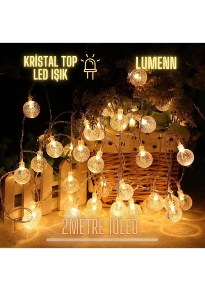 Kristal Top LED Işık 2 Metre 10 Ledli Şeffaf Kablolu Gün Işığı Pilli Dekoratif Aydınlatma