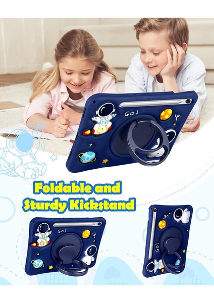 Samsung Galaxy Tab S7 Standlı ve Boyun Askılı Astronot Figürlü Çocuk Tablet Kılıf Sm- T870 T875 T878 modelleri