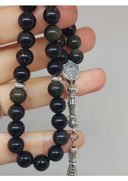 Golden & Siyah Obsidyen Taşı 33LÜK Tesbih 8mm (1250) fiyatları