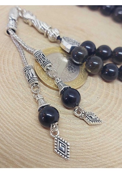 Golden & Siyah Obsidyen Taşı 33LÜK Tesbih 8mm (1250) modelleri