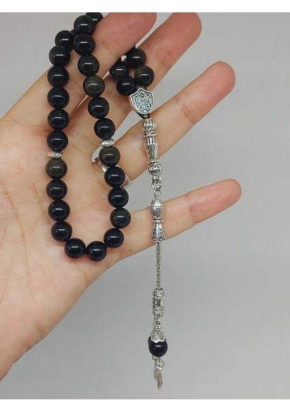 Golden & Siyah Obsidyen Taşı 33LÜK Tesbih 8mm (1250) indirimleri