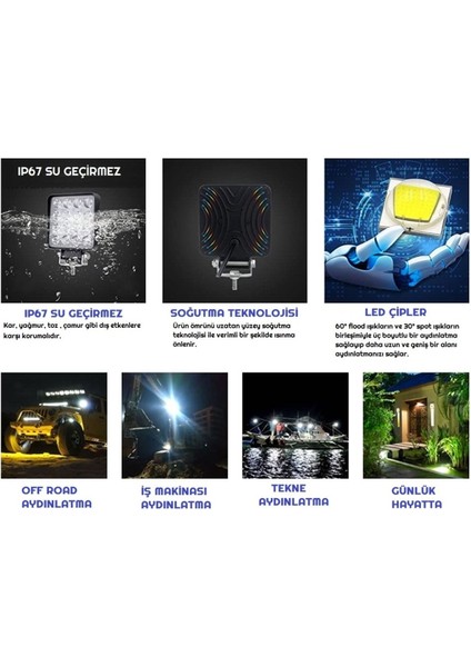 Araç Iş Makinesi Çalışma Sis Lambası 16 LED Projektör Off Road Tekne Kamyon Traktör 4 Ad.