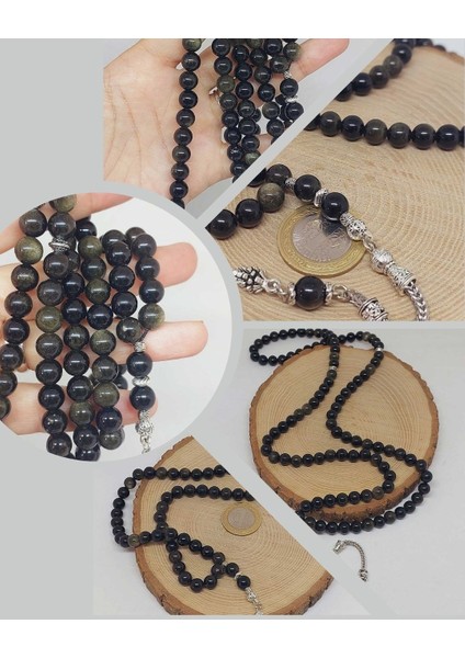 Golden & Siyah Obsidyen Taşı 99LUK Tesbih 8mm (1250)