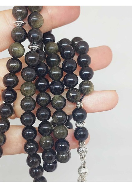 Golden & Siyah Obsidyen Taşı 99LUK Tesbih 8mm (1250) fiyatları