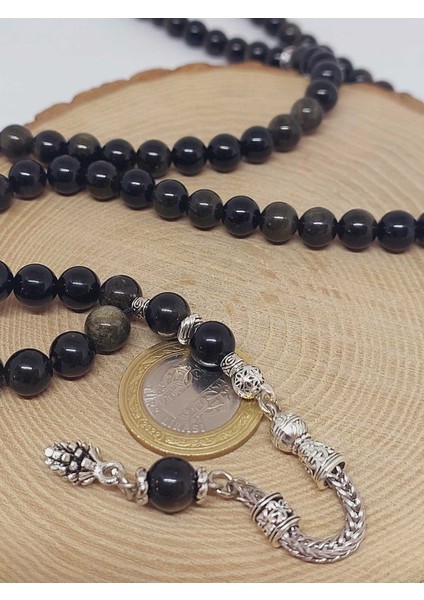 Golden & Siyah Obsidyen Taşı 99LUK Tesbih 8mm (1250) modelleri