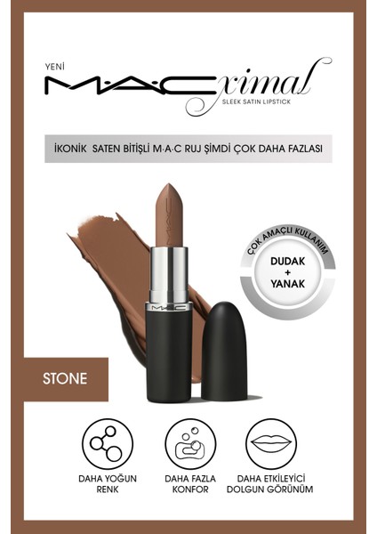MACximal Sleek Satin Lipstick İkonik Saten Bitişli Ruj-STONE 3.5GM