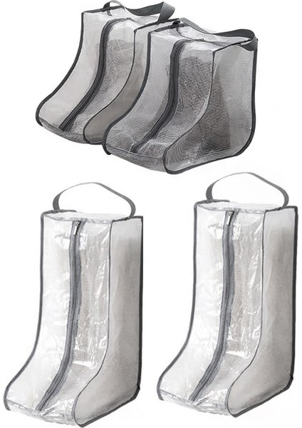 Taşınabilir Kadın Uzun ve Kısa Çizme Saklama Torbaları, 2 Paket Uzun + 2 Paket Kısa, Seyahat ve Günlük Gri Için Su Geçirmez Çizme Çantaları (Yurt Dışından)