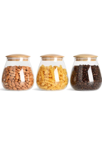 3 Adet Hava Geçirmez Şeffaf Gıda Saklama Kavanoz Konteyneri Ahşap Kapaklı (27OZ/800ML), Mutfak Çay Kahve Şeker Un Baharatlar Için (Yurt Dışından)