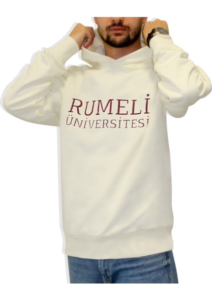 Naturel Beyaz Unisex Hoodie Rumeli Üniversitesi modelleri