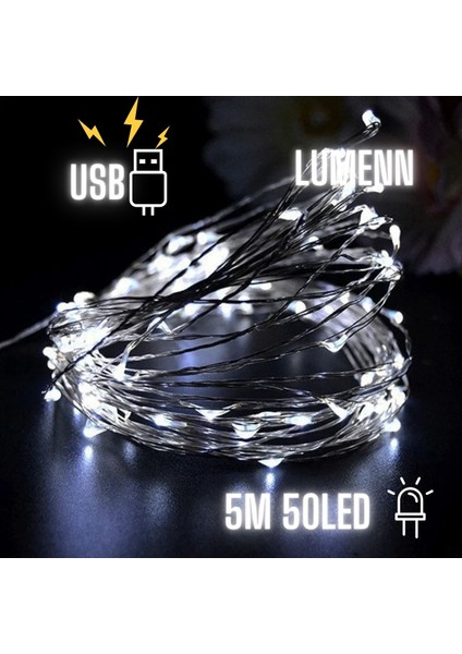 Usb'li Beyaz Peri LED Işık 5 Metre|su Geçirmez Esnek ve Güçlü Işık Performansı-Tel Şerit LED