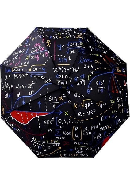 Matematik Formül Desenli Lüx Renkli Baskılı Rüzgara Dayanıklı 8 Telli Katlanabilir Manuel Şemsiye