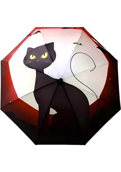 Kedi Desenli Canlı Lüx Renkli Baskılı Rüzgara Dayanıklı 8 Telli Katlanabilir Manuel Şemsiye indirimleri