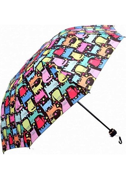 Kedi Desenli Canlı Lüx Renkli Baskılı Rüzgara Dayanıklı 8 Telli Katlanabilir Manuel Şemsiye fiyatları