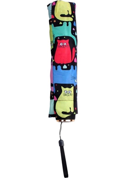 Kedi Desenli Canlı Lüx Renkli Baskılı Rüzgara Dayanıklı 8 Telli Katlanabilir Manuel Şemsiye fırsatları