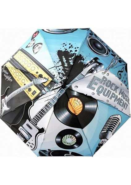 Rock Gitar Desenli Canlı Lüx Renkli Baskılı Rüzgara Dayanıklı 8 Telli Katlanabilir Manuel Şemsiye fırsatları