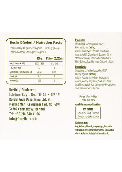 Stevia Tatlandırıcı 100 Tablet