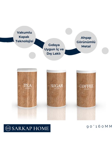 Vakumlu Kapaklı 3'lü Metal Saklama Kabı Seti - Ahşap indirimleri