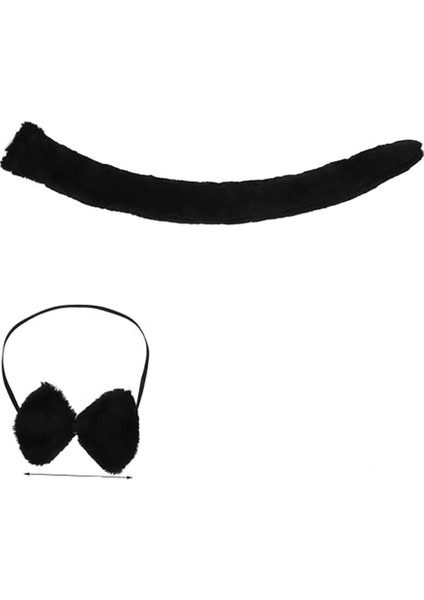 Peluş Siyah Renk Kuyruk ve Papyon Yetişkin Çocuk Uyumlu Tdrtr