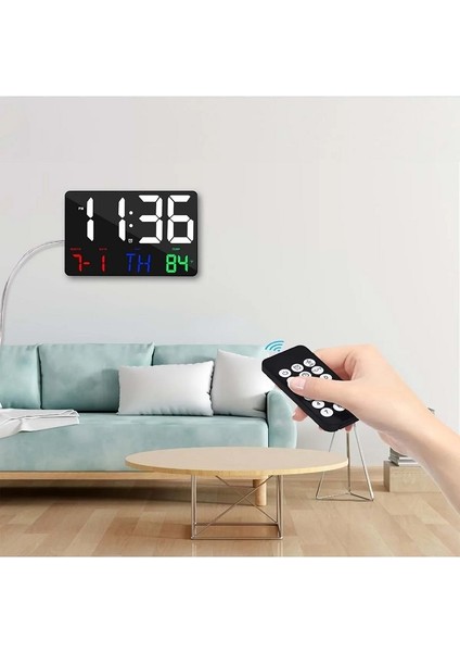 Yenilz Dijital Duvar Saati Renkli Hd LED Ekran 25X16 cm Tarih Gün Sıcaklık Alarm USB Dekoratif Uzaktan Kumandalı modelleri