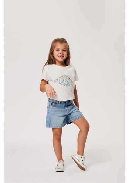Lastikli Bel Normal Buz Kadın Denim Şort 232 Lcg 121008 Wave Lıght