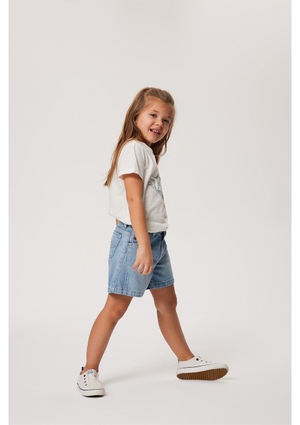 Lastikli Bel Normal Buz Kadın Denim Şort 232 Lcg 121008 Wave Lıght