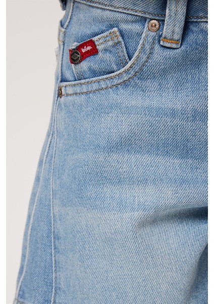 Lastikli Bel Normal Buz Kadın Denim Şort 232 Lcg 121008 Wave Lıght
