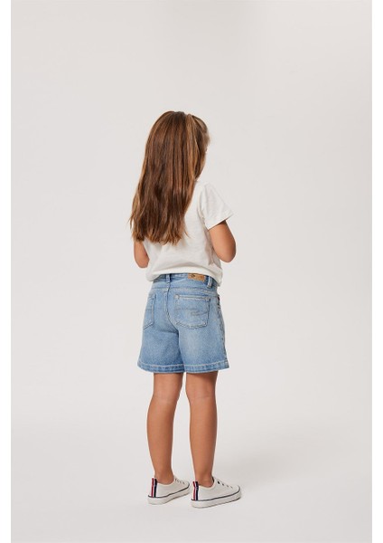 Lastikli Bel Normal Buz Kadın Denim Şort 232 Lcg 121008 Wave Lıght