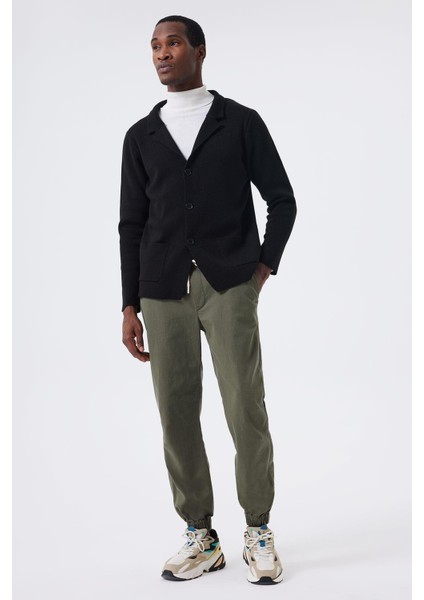 Klasik Yaka Slim Fit Siyah Erkek Kazak 241 Lcm 242007 Merlo Sıyah