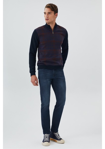 Fermuarlı Yaka Lacivert - Bordo Erkek Sweatshirt231 Lcm 241050 Barn Lacivert-Bordo