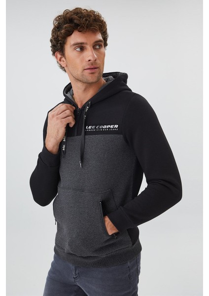 Juno Erkek Kapüşonlu Sweatshirt Siyah - Antrasit