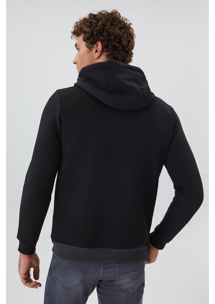 Juno Erkek Kapüşonlu Sweatshirt Siyah - Antrasit