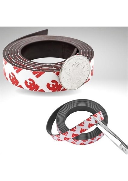 Yapışkanlı Şerit Mıknatıs Magnet Kes Kullan Güçlü Sağlam Rulo Çıkarılması Kolay Siyah 2 cm x 1 mt