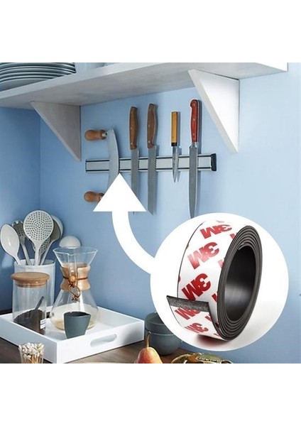Yapışkanlı Şerit Mıknatıs Magnet Kes Kullan Güçlü Sağlam Rulo Çıkarılması Kolay Siyah 2 cm x 1 mt