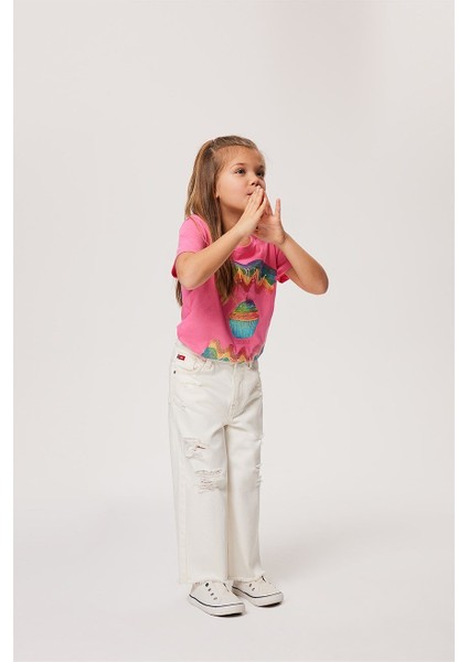 Lastikli Bel Beyaz Kız Çocuk Denim Pantolon 232 Lcg 121003 Maldives White Jean modelleri