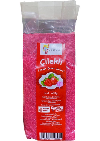 Pembe Renkli Pamuk Şeker Için Çilek Aromalı Toz Şekeri - 400 gr