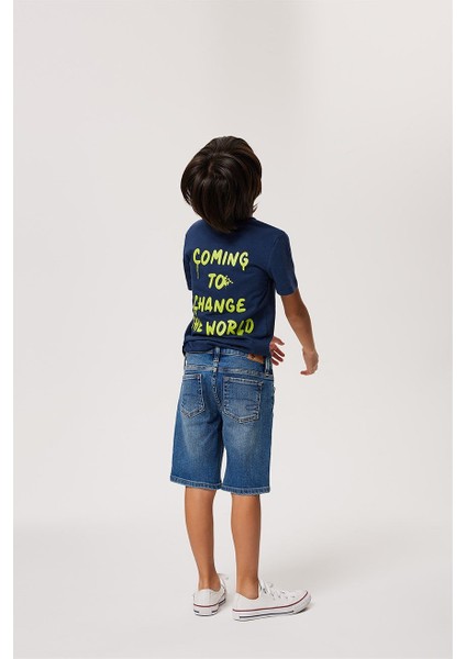 Lastikli Bel Normal Lacivert Erkek Denim Şort 232 Lcb 221003 Elyo 5 Denım