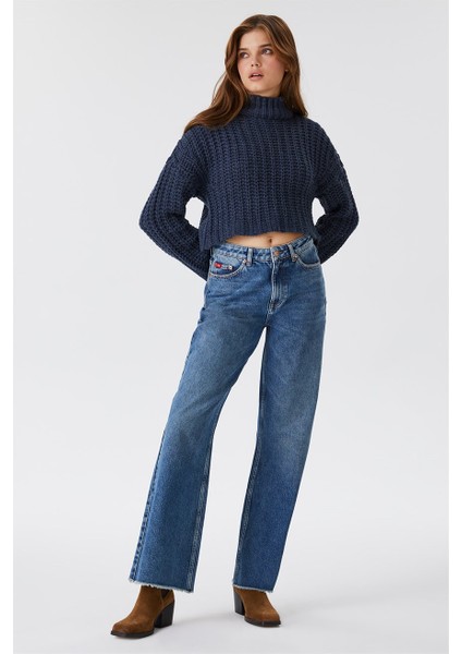 Dik Yaka Örgü Indigo Kadın Kazak 231 Lcf 241011 Laura Indıgo