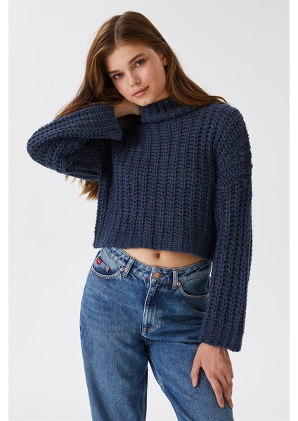 Dik Yaka Örgü Indigo Kadın Kazak 231 Lcf 241011 Laura Indıgo modelleri