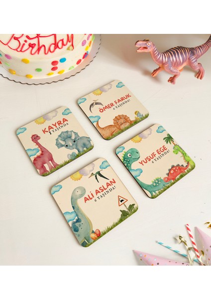 Bebek Hediyeliği, Baby Shower, Kişiye Özel Dinozor Temalı Ahşap Bardak Altlığı - Doğum Günü ve Özel Günler Için fiyatları