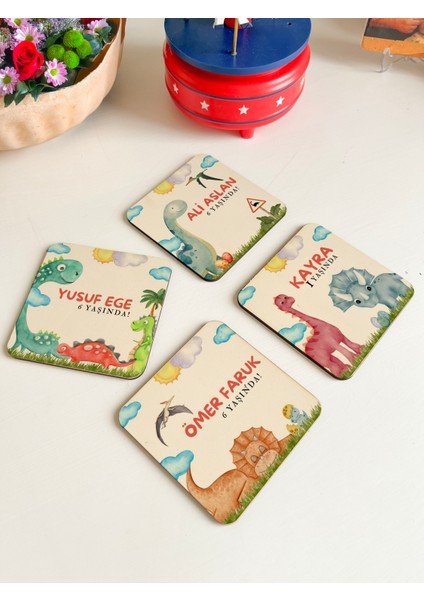 Bebek Hediyeliği, Baby Shower, Kişiye Özel Dinozor Temalı Ahşap Bardak Altlığı - Doğum Günü ve Özel Günler Için modelleri