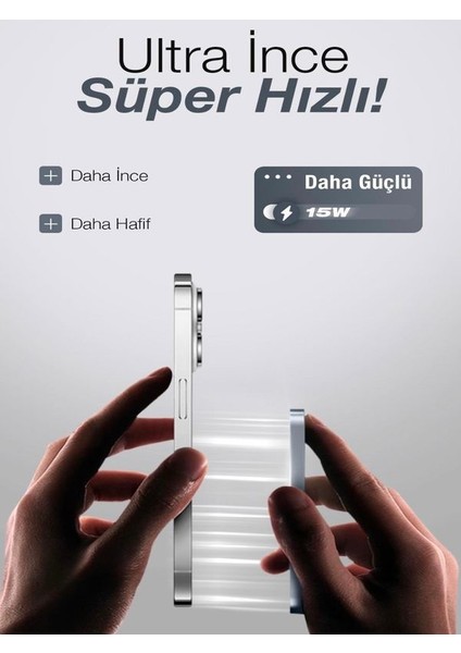 Quo Pro Aır 5000 mAh Ultra Ince Kablosuz 15W Hızlı Şarj LED Tepe-C Girişli Wireless Powerbank