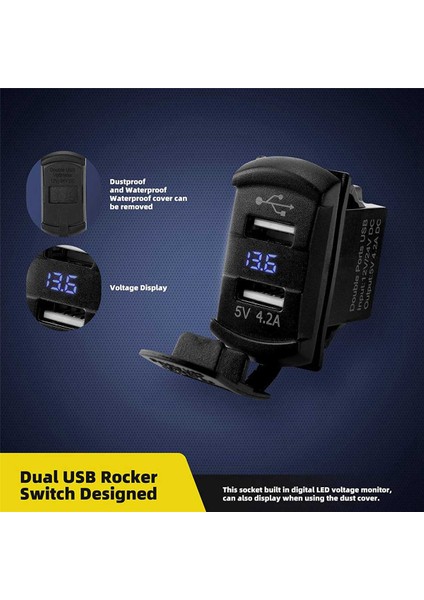 Hızlı Şarj Elektronik Cihazlar Için 2x Çift USB Rocker Anahtarı LED Dijital Voltmetre, Tüm 12V-24V Arabalar Için Evrensel (Yurt Dışından)
