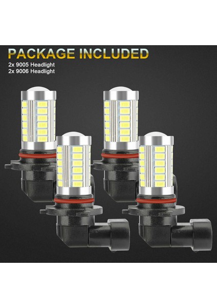 4x 9005 9006 LED Far Ampulleri Yüksek Düşük Huzmeli Kit Hb3 Hb4 6500K Süper Beyaz (Yurt Dışından)