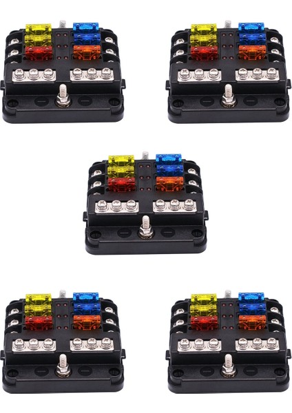 5x 6 Yollu Su Geçirmez Sigorta Bloğu, LED Göstergeli, Dc 12/24V Için Negatif Deniz Sigorta Kutusuna Sahip 12 Devre (Yurt Dışından)