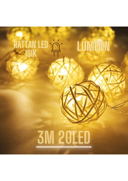 Rattan İp Peri Top Led 3 m Gün Işığı