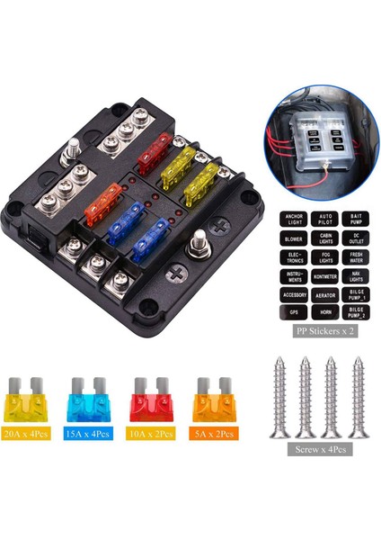5x 6 Yollu Su Geçirmez Sigorta Bloğu, LED Göstergeli, Dc 12/24V Için Negatif Deniz Sigorta Kutusuna Sahip 12 Devre (Yurt Dışından)
