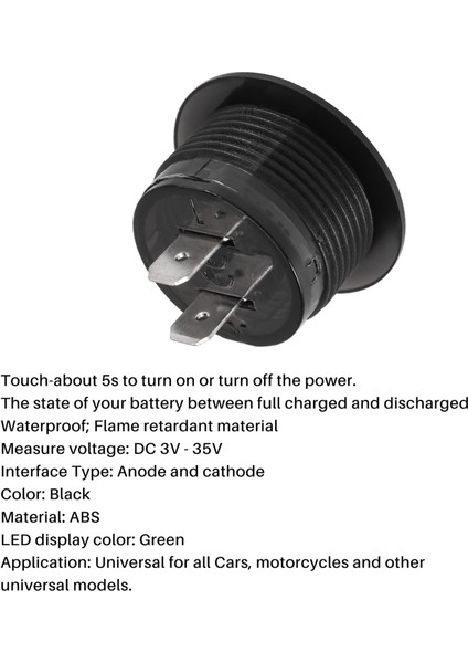 Pil Kapasitesi Ekran Voltmetre LED Dijital Gerilim Ölçer Dokunmatik Açık Kapalı Anahtarı Araba Motosiklet Dc 3 V-35 V Yeşil (Yurt Dışından)