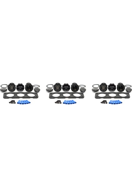 3x 12V Çift Bağlantı Noktalı USB Şarj Soketi Araba Tekne Mavi LED Voltmetre 3 Delikli Panel Çıkışı (Yurt Dışından)